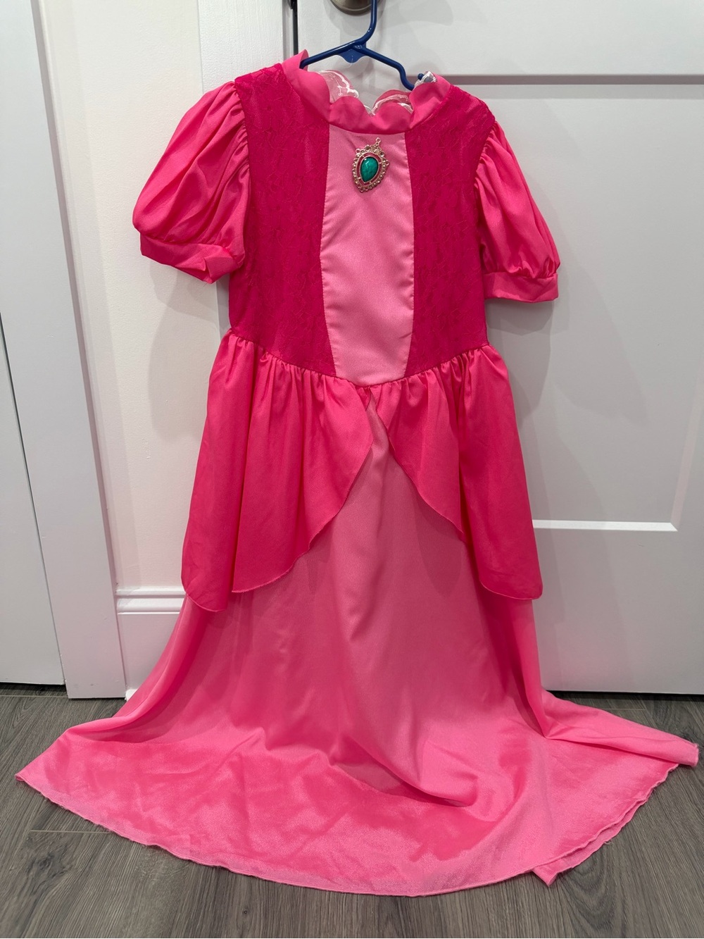Girls' Hot Pink Princess Dress with Green Gem Brooch
